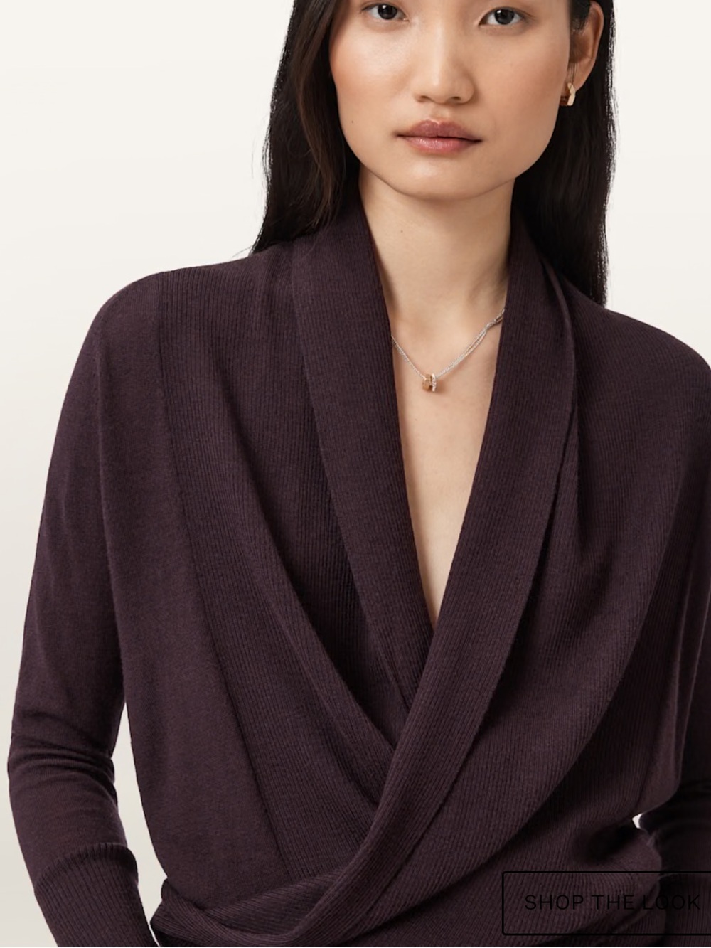 Allsaints Wasson Pirate Wrap Merino Wool Cardigan in Oxblood Red - Picture 2 of 6
